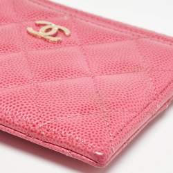 Chanel Pink Quilted Caviar Leather CC Zip Card Holder