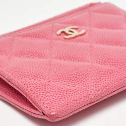 Chanel Pink Quilted Caviar Leather CC Zip Card Holder