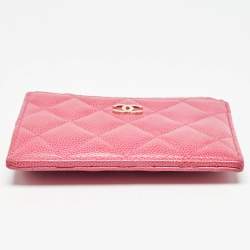 Chanel Pink Quilted Caviar Leather CC Zip Card Holder