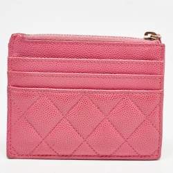Chanel Pink Quilted Caviar Leather CC Zip Card Holder