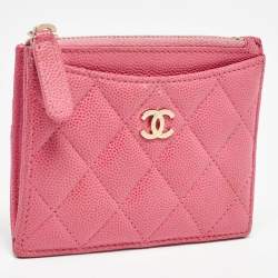 Chanel Pink Quilted Caviar Leather CC Zip Card Holder