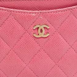 Chanel Pink Quilted Caviar Leather CC Zip Card Holder