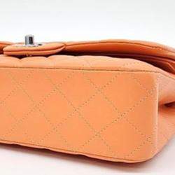 Pre Owned Chanel Orange Lambskin Medium Classic Flap Bag