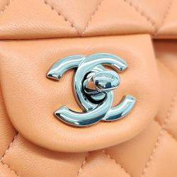 Pre Owned Chanel Orange Lambskin Medium Classic Flap Bag