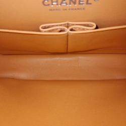 Pre Owned Chanel Orange Lambskin Medium Classic Flap Bag