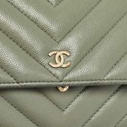 Chanel Light Green Quilted Leather CC Wallet on Chain