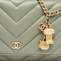 Chanel Light Green Quilted Leather CC Wallet on Chain