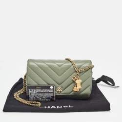 Chanel Light Green Quilted Leather CC Wallet on Chain