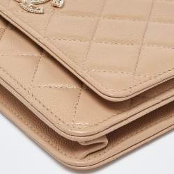 Chanel Beige Quilted Caviar Leather CC Wallet on Chain 