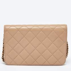 Chanel Beige Quilted Caviar Leather CC Wallet on Chain 