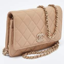 Chanel Beige Quilted Caviar Leather CC Wallet on Chain 