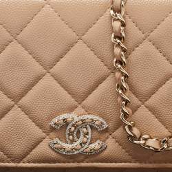 Chanel Beige Quilted Caviar Leather CC Wallet on Chain 