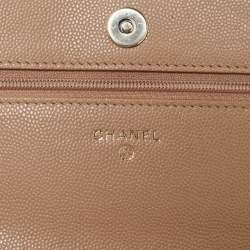 Chanel Beige Quilted Caviar Leather CC Wallet on Chain 