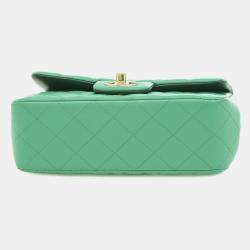 Chanel Green Quilted Lambskin Classic Single Flap Top Handle Bag 