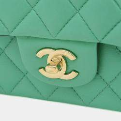 Chanel Green Quilted Lambskin Classic Single Flap Top Handle Bag 