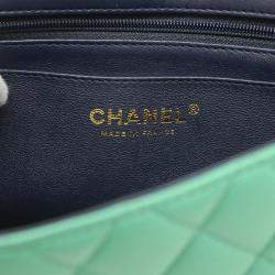 Chanel Green Quilted Lambskin Classic Single Flap Top Handle Bag 