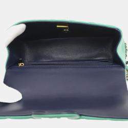 Chanel Green Quilted Lambskin Classic Single Flap Top Handle Bag 