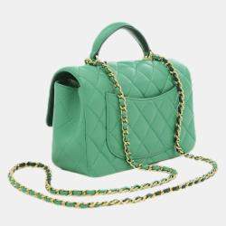 Chanel Green Quilted Lambskin Classic Single Flap Top Handle Bag 