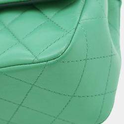 Chanel Green Quilted Lambskin Classic Single Flap Top Handle Bag 