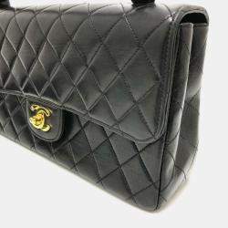 Chanel Black Leather Classic Kelly Top Handle Bag Set