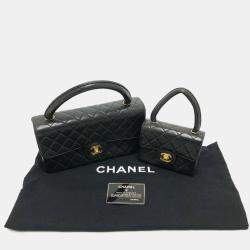 Chanel Black Leather Classic Kelly Top Handle Bag Set