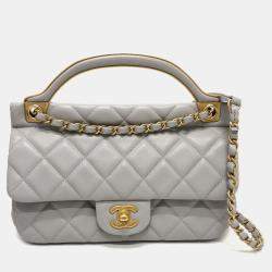 Chanel Grey Calfskin Quilted Small Lady Handle Clutch With Chain 