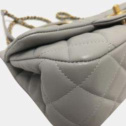 Chanel Grey Calfskin Quilted Small Lady Handle Clutch With Chain 