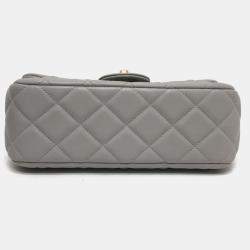 Chanel Grey Calfskin Quilted Small Lady Handle Clutch With Chain 