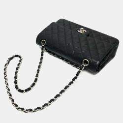 Chanel Black Leather Medium Classic Double Flap Shoulder Bags