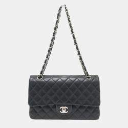 Chanel Black Leather Medium Classic Double Flap Shoulder Bags