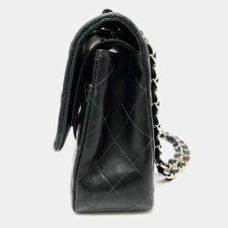 Chanel Black Leather Medium Classic Double Flap Shoulder Bags