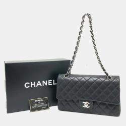 Chanel Black Leather Medium Classic Double Flap Shoulder Bags