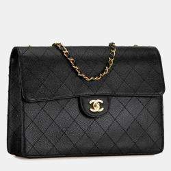Chanel Black Quilted Caviar Jumbo Classic Single Flap Shoulder Bag