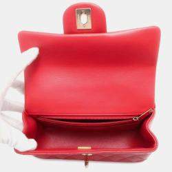 Chanel Red Lambskin Quilted Mini Rectangular Flap Top Handle Bag