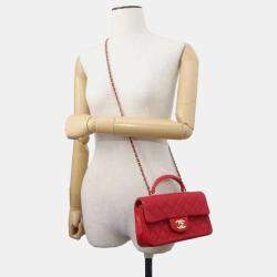 Chanel Red Lambskin Quilted Mini Rectangular Flap Top Handle Bag