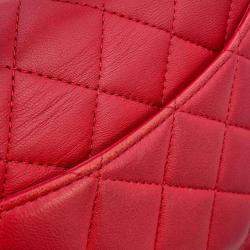 Chanel Red Lambskin Quilted Mini Rectangular Flap Top Handle Bag