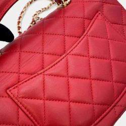 Chanel Red Lambskin Quilted Mini Rectangular Flap Top Handle Bag