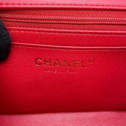 Chanel Red Lambskin Quilted Mini Rectangular Flap Top Handle Bag