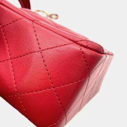 Chanel Red Lambskin Quilted Mini Rectangular Flap Top Handle Bag