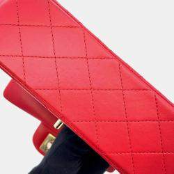 Chanel Red Lambskin Quilted Mini Rectangular Flap Top Handle Bag