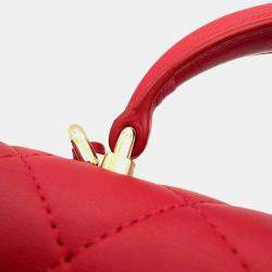 Chanel Red Lambskin Quilted Mini Rectangular Flap Top Handle Bag