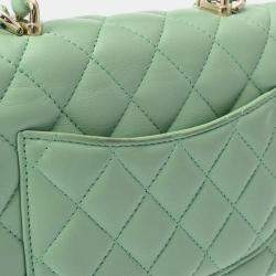 Chanel Green CC Quilted Lambskin Top Handle Flap Bag
