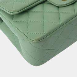 Chanel Green CC Quilted Lambskin Top Handle Flap Bag
