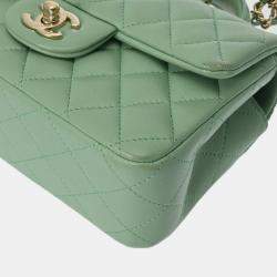 Chanel Green CC Quilted Lambskin Top Handle Flap Bag