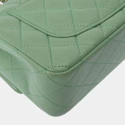Chanel Green CC Quilted Lambskin Top Handle Flap Bag