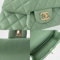 Chanel Green CC Quilted Lambskin Top Handle Flap Bag