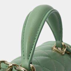 Chanel Green CC Quilted Lambskin Top Handle Flap Bag