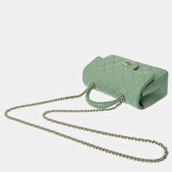 Chanel Green CC Quilted Lambskin Top Handle Flap Bag