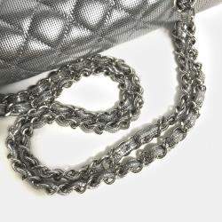 Chanel Metallic Silver Quilted Calfskin Pixel Effect Medium Classic Double Flap Bag