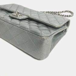 Chanel Metallic Silver Quilted Calfskin Pixel Effect Medium Classic Double Flap Bag